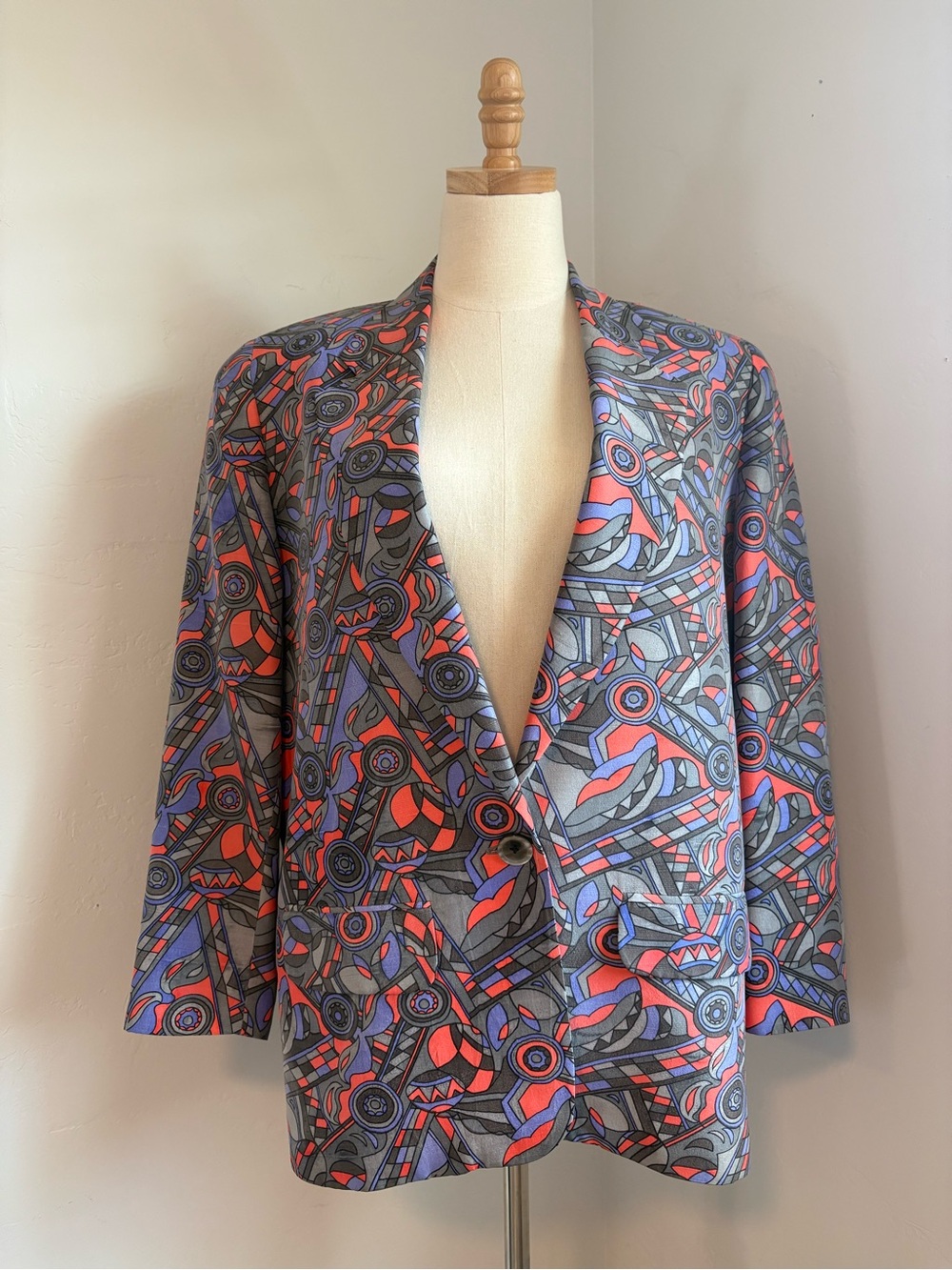 Rare 1980s Ann Taylor Women's Silk Lined Geometric Mod Blazer